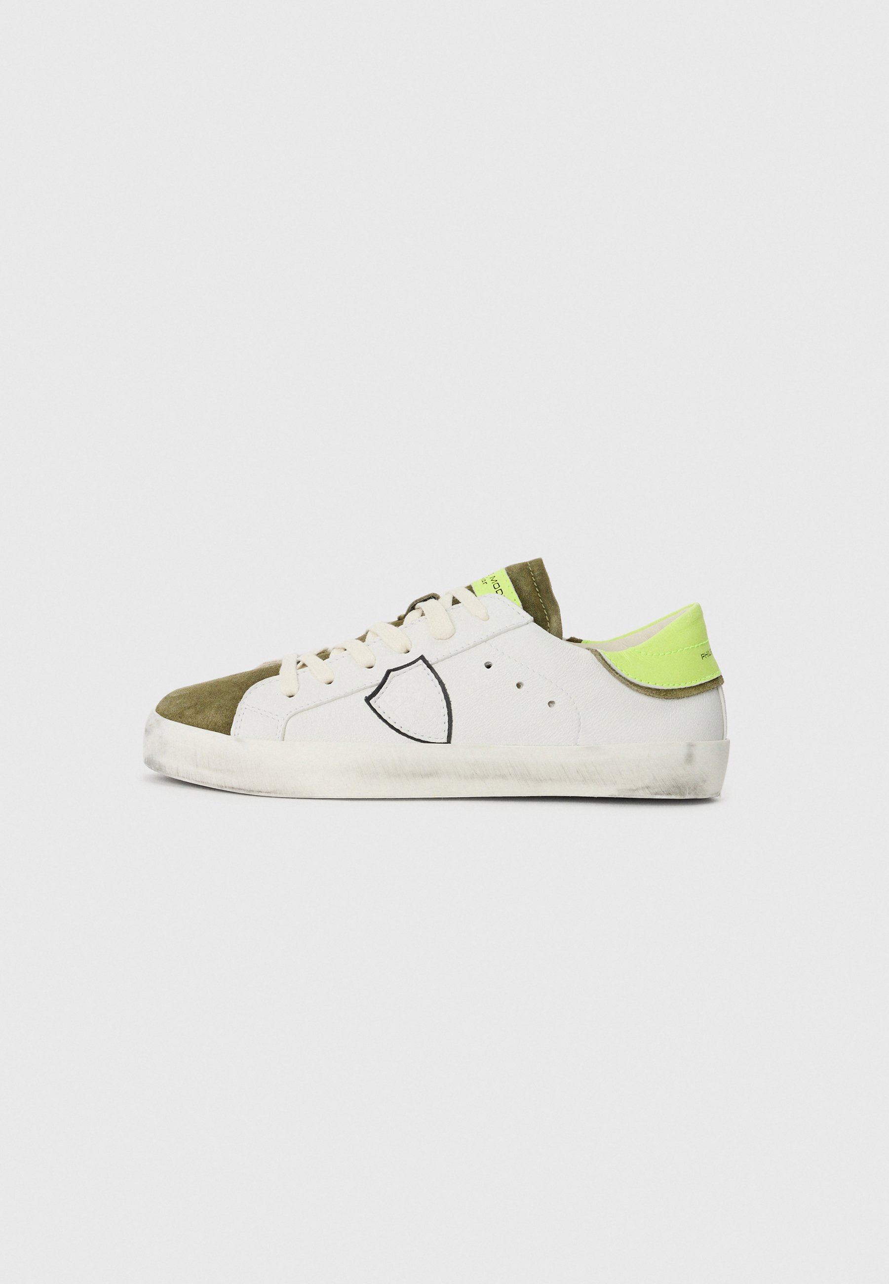 Baskets Philippe modèle unisexe - blanc/vert foncé/jaune fluo/noir