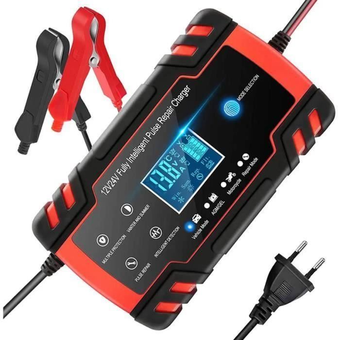 12V/24V 8A Smart Battery Charger, Battery Maintainer and Automatic Repair Function, Portable with Screen