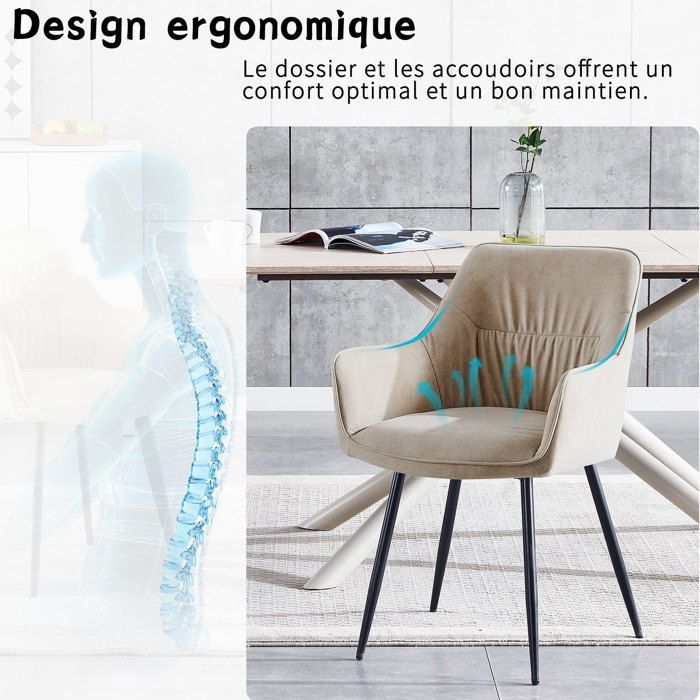 WAFTING Juego de 6 sillas de comedor, sillas de cocina, sillones tapizados en terciopelo, patas de metal, color caqui.