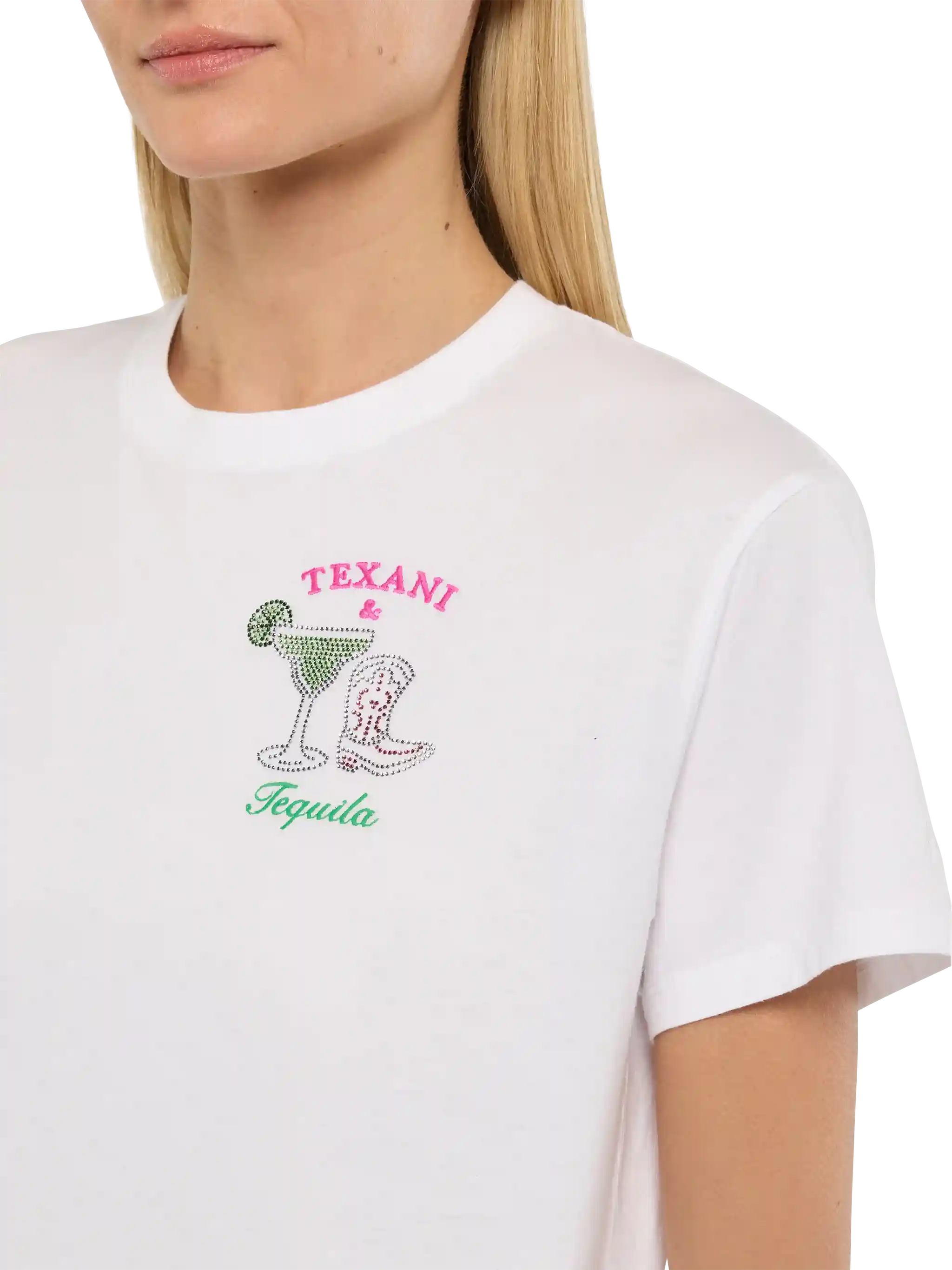 Emilie katoenen T-shirt met Texans & Tequila-borduurwerk