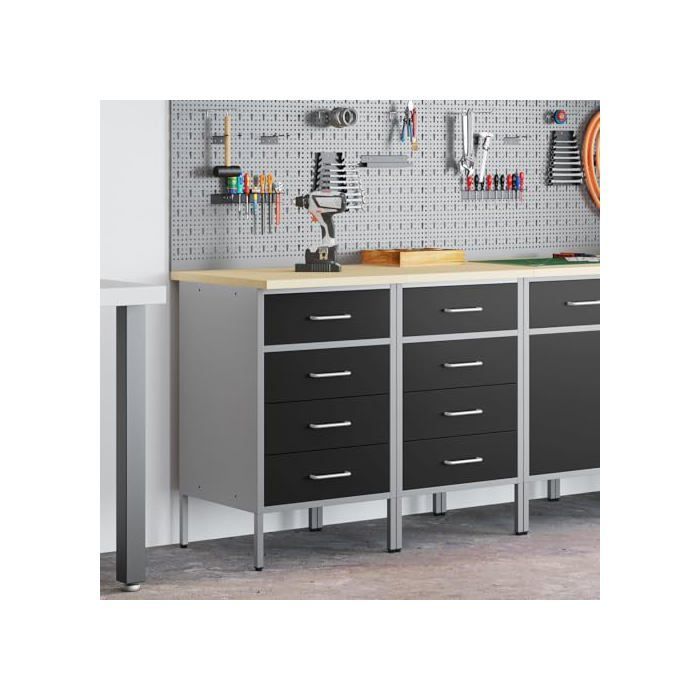 Armario de trabajo industrial - vidaXL - 100x55x85 cm - Negro y gris - Madera de ingeniería y acero - Cerraduras de leva