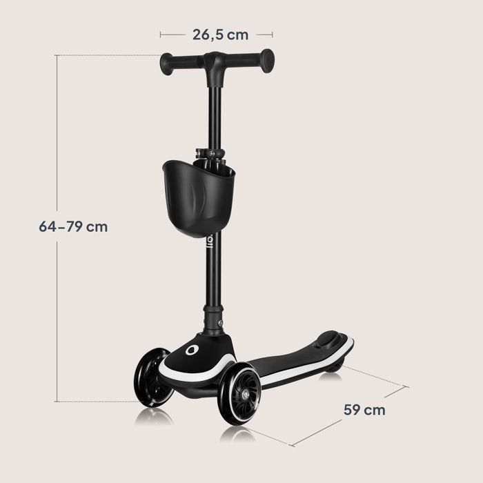 Trottinette enfant LIONELO Mey - 3 Roues éclairées - Pliable - Hauteur réglable - Noir