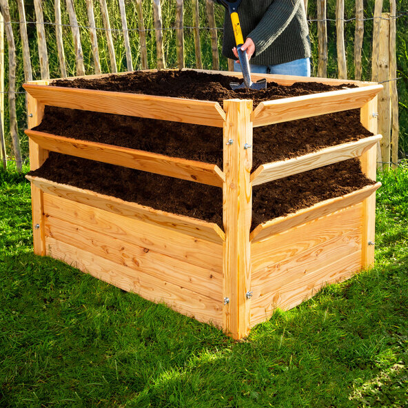 Strat de grădină supraînălțat premium XXL din lemn de zadă naturală, 125 x 91 x 73 cm
