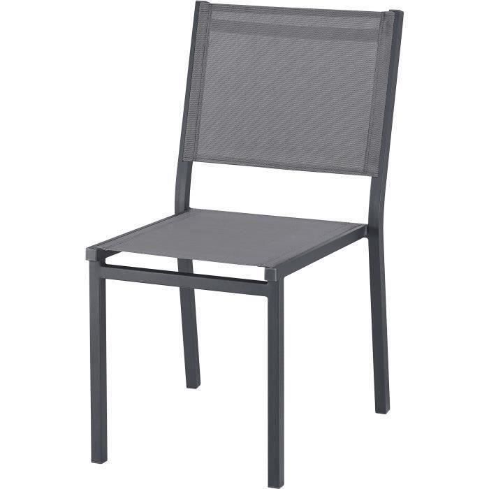 Conjunto de comedor de jardín para 6 personas: Mesa + 6 sillas - Estructura de aluminio - 180 x 90 x 74 cm - Gris antracita
