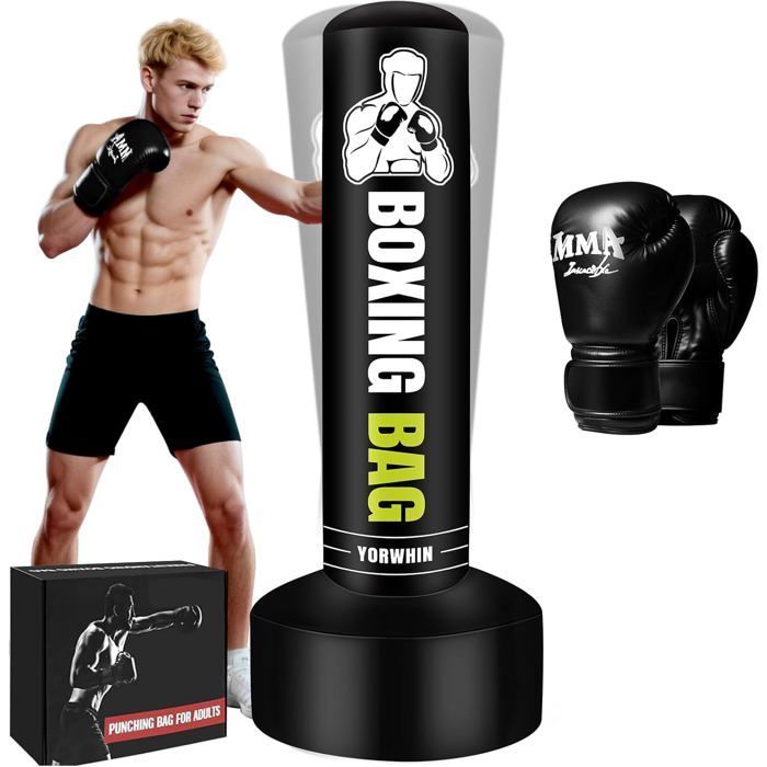 Bokszak voor volwassenen met bokshandschoenen - Opblaasbare bokszak, kickbokszak voor MMA, Muay Thai en fitnesstraining