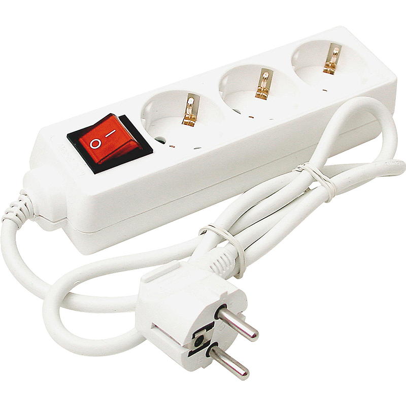 Energiforsterker 3-veis med jord og bryter, 2 m kabel