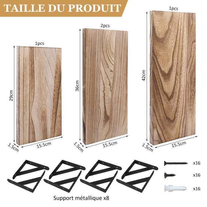Etagère Murale Bois, Lot de 4 Flottantes Tablettes Métal Charge Maximal 20 Kg pour Salon Chambre Bureau Salle de Bains ou Cuisine