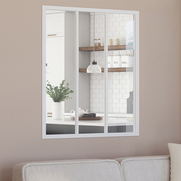 IDMARKET Workshop-style glass partition with 3 panes of glass, W. 93 x H. 108 cm, in white metal and tempered glass