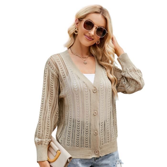 Pull En Tricot Femme Col En V Mode Elegant Slim Fermeture Bouton Automne