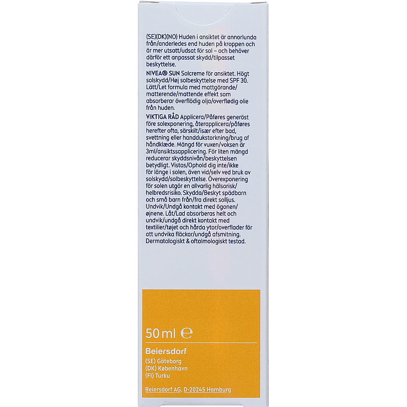 Nivea Nivea Sun ansiktskrem SPF 30 glanskontroll, 50 ml