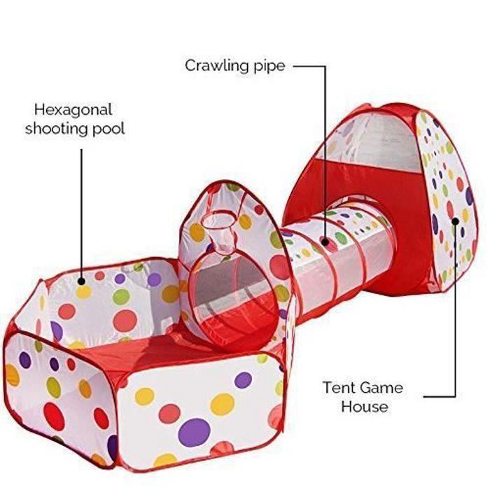 Tienda de juegos de 3 piezas con piscina de bolas y túnel, casa de juguetes para niños