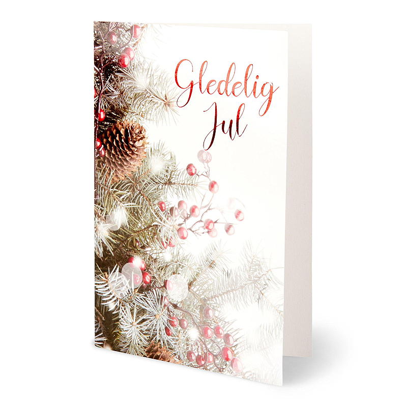 Julekort, kogler og bær Glædelig jul