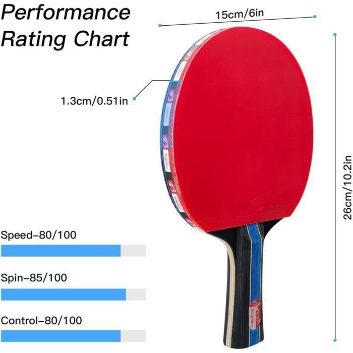 Professionele pingpongracketset, 2 tafeltennisrackets, 3 ballen en tas (horizontale slag / lange steel)
