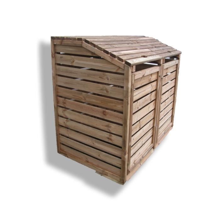 Caseta de madera doblemente tratada a presión para contenedores - 150x90x120cm - Cubierta y refugio para 2 contenedores