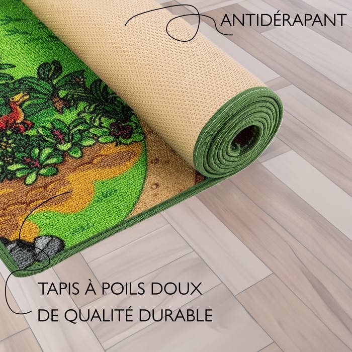 Alfombra de juegos infantil de 95x133cm, diseño de dinosaurios y pista de coches - Lavable - Antideslizante - Carpet Studio