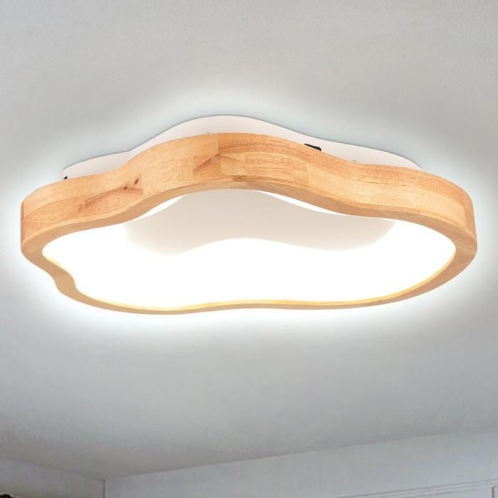Lámpara de techo LED redonda de madera WOTTES - Ø40*7,5 cm - Blanco frío - Lámpara de techo de madera con forma de nube - Para salón, cocina y baño