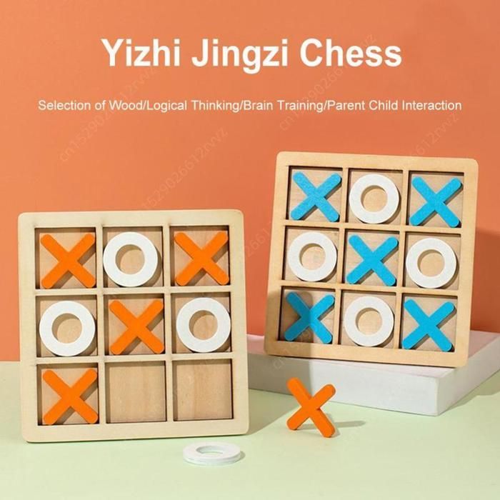 Tic-tac-toe early education toys, wooden board game ornaments, classic practical board game