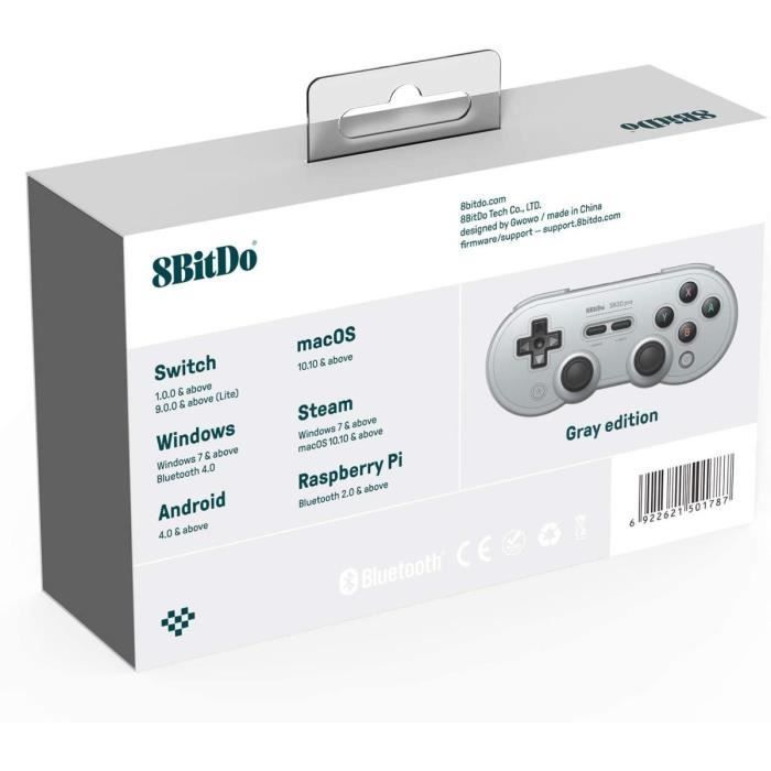 Manette Bluetooth - 8Bitdo - SN30 Pro - Edition Grise - Multi-plateforme - 18h Autonomie
