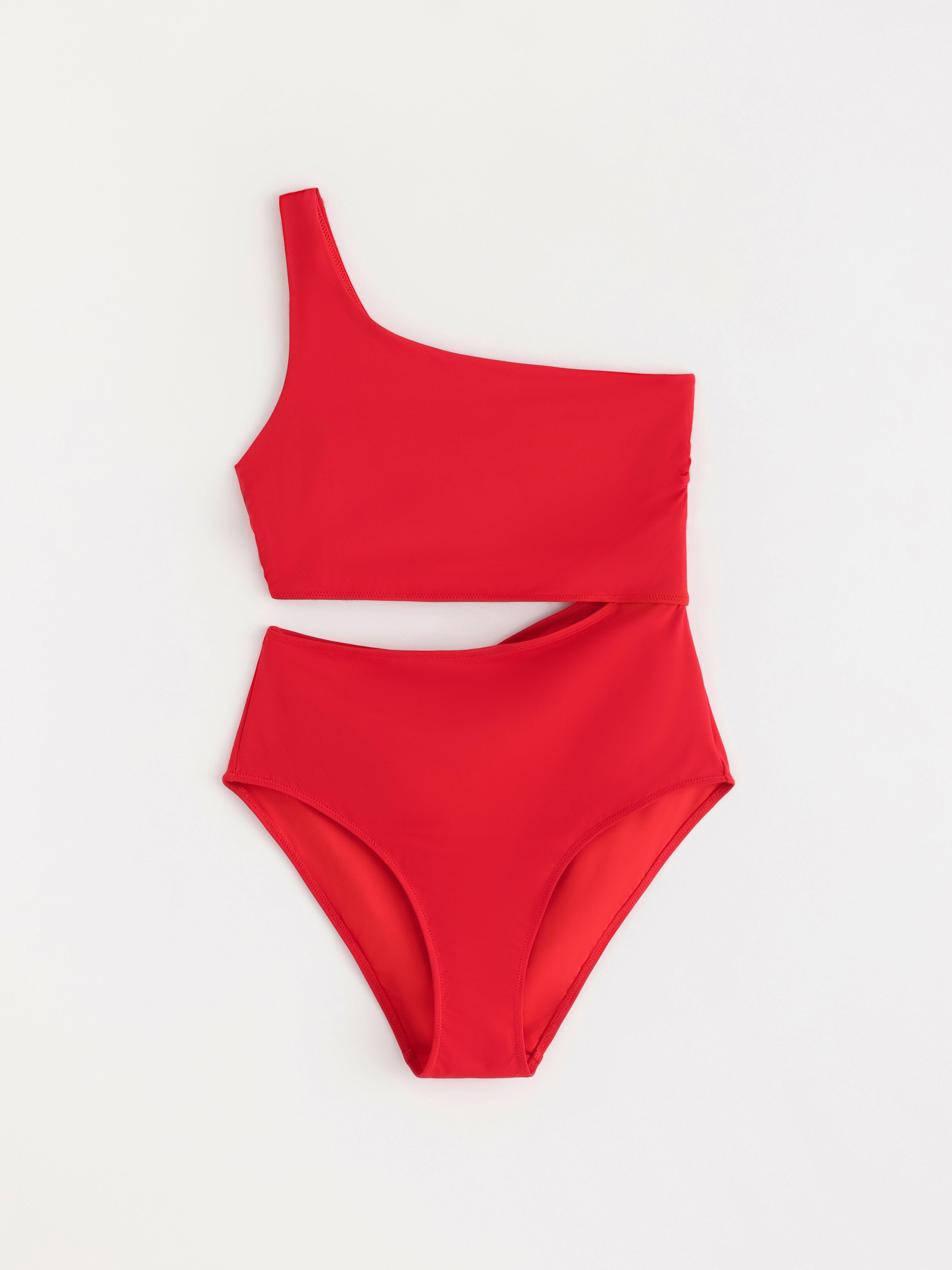 Traje de baño de un solo hombro rojo