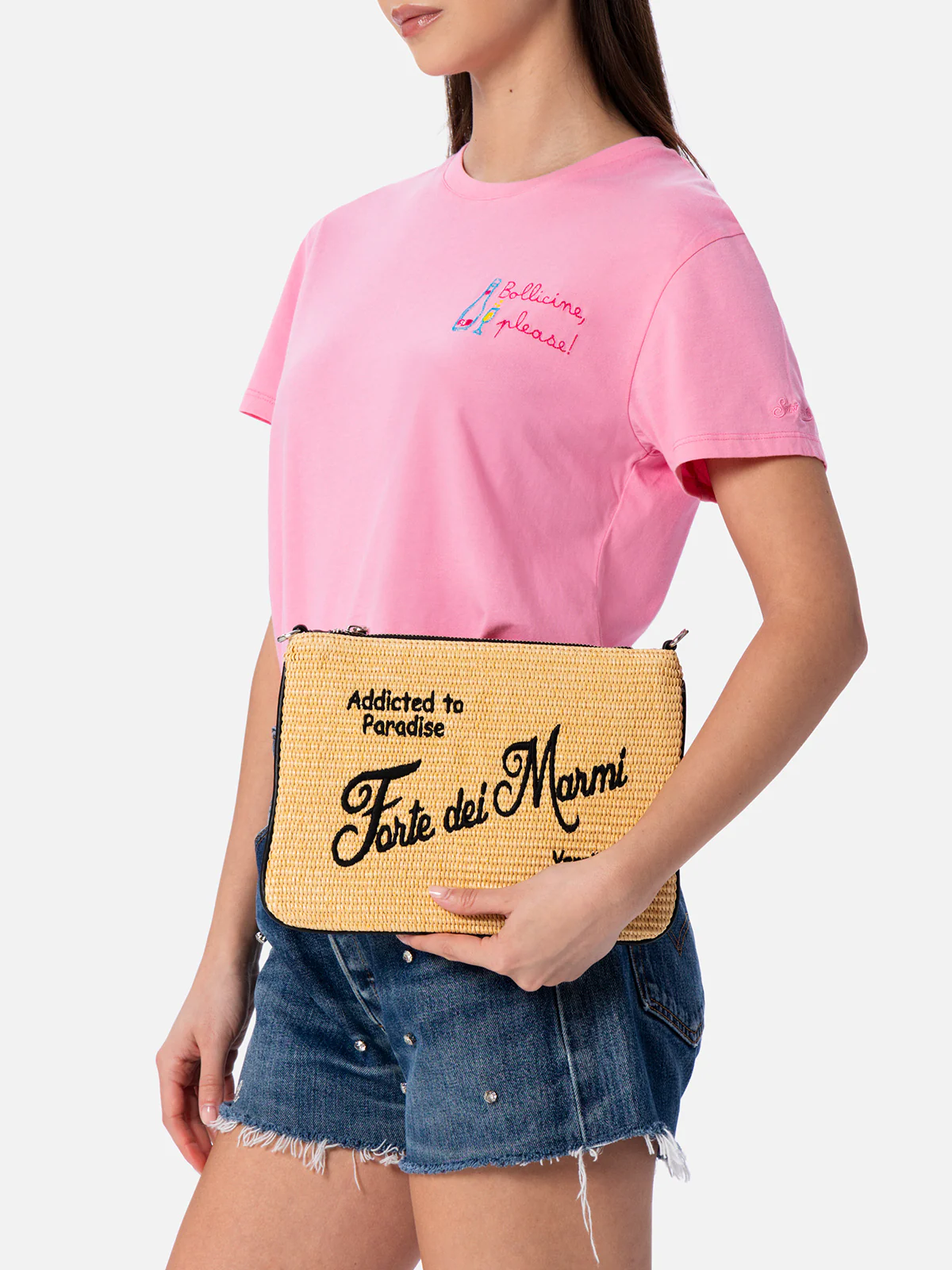Bolsa de palha parisiense com bordado Forte dei Marmi