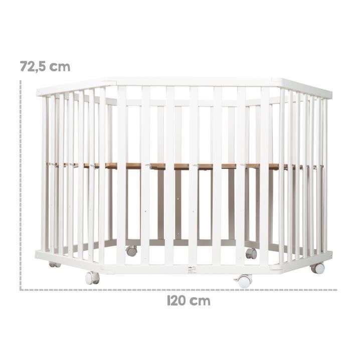 Parque infantil hexagonal ROBA - Adam & Eule - Madera blanca - Barrera protectora y 6 ruedas