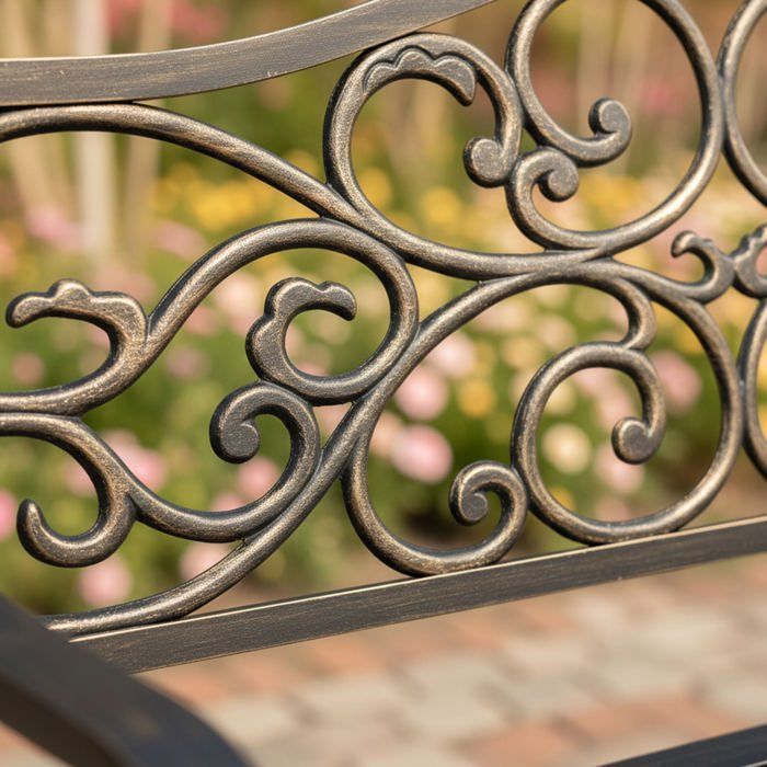 Banc de Jardin en Brun IRGA avec Pieds en Acier et dossier en fonte, Largeur 127 cm