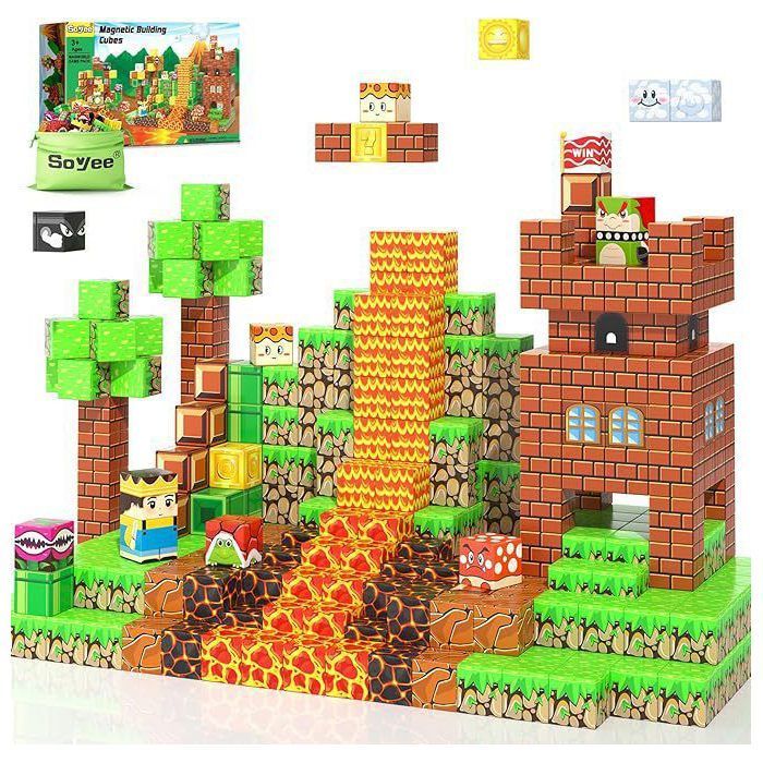 60 Pièces Bloc de Construction Magnétique, Jouet Enfant 3 4 5 6 Ans Cube Magnetique Enfant Cadeau Garcon Fille 3 4 5 6 Ans Jouets