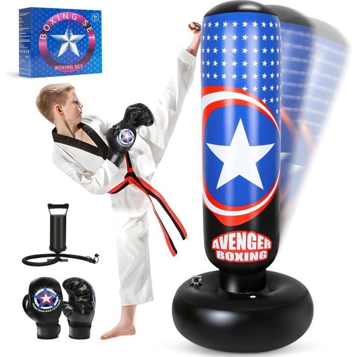 Saco de boxeo infantil, pelota de boxeo de 168 cm con guantes de boxeo y bomba para niños, saco de boxeo inflable estable para entrenamiento.