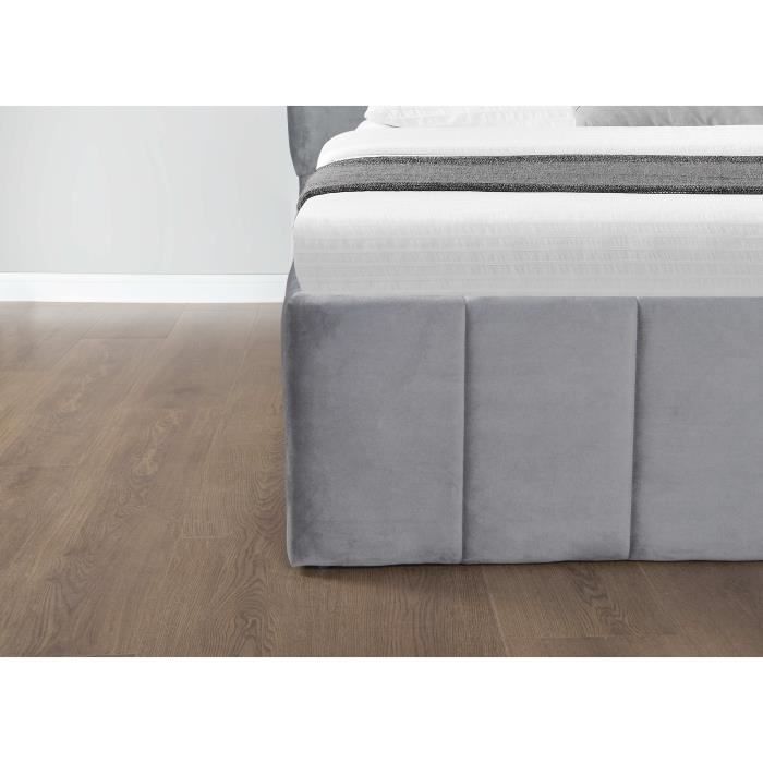 Cama KELLY Design con espacio de almacenamiento en terciopelo gris, 160 x 200 cm.