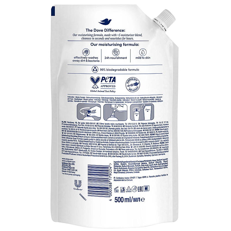 Dove handtvål 500 ml, refill