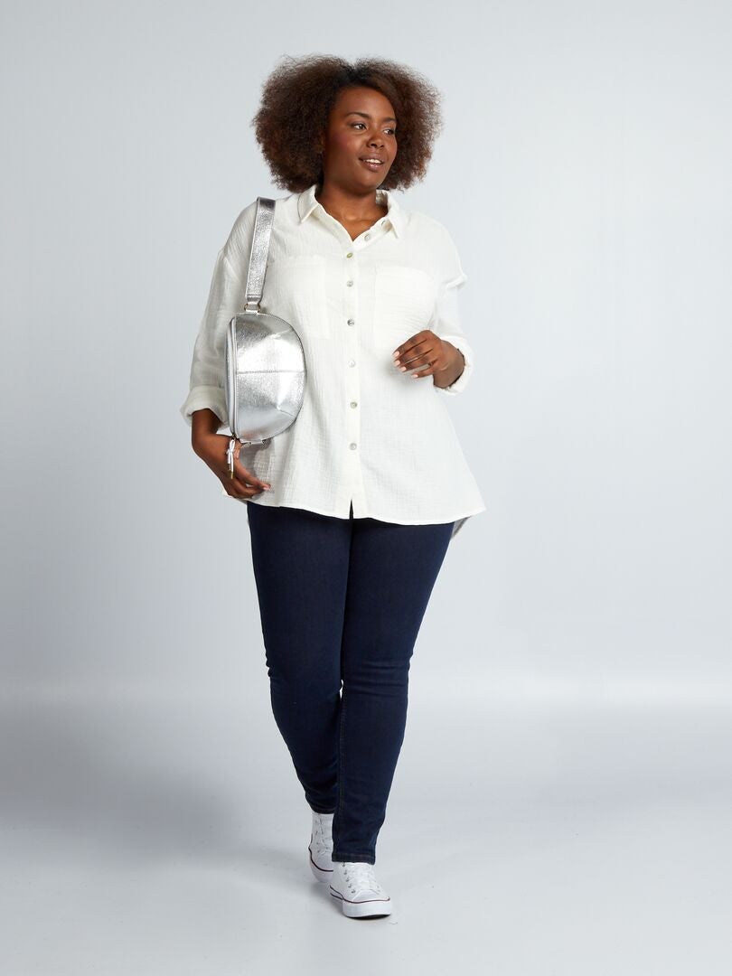 Blusa lisa de gaze de algodão - BRANCA
