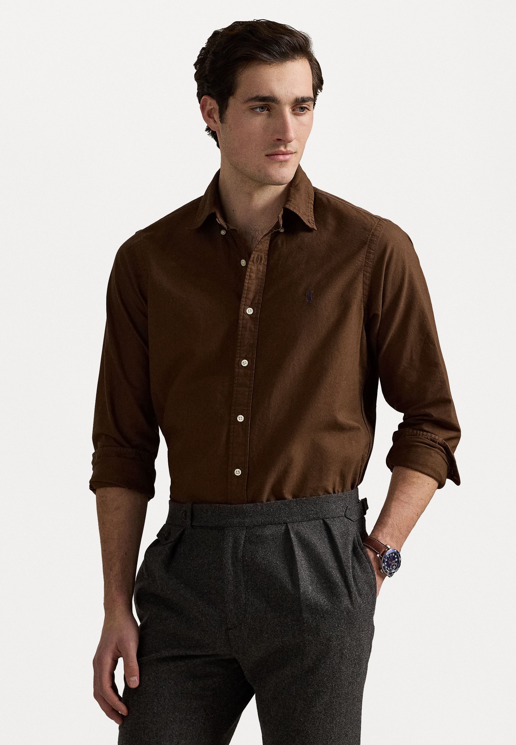 Chemise Oxford Polo Ralph Lauren teinte en pièce et coupe personnalisée - Mousse au chocolat
