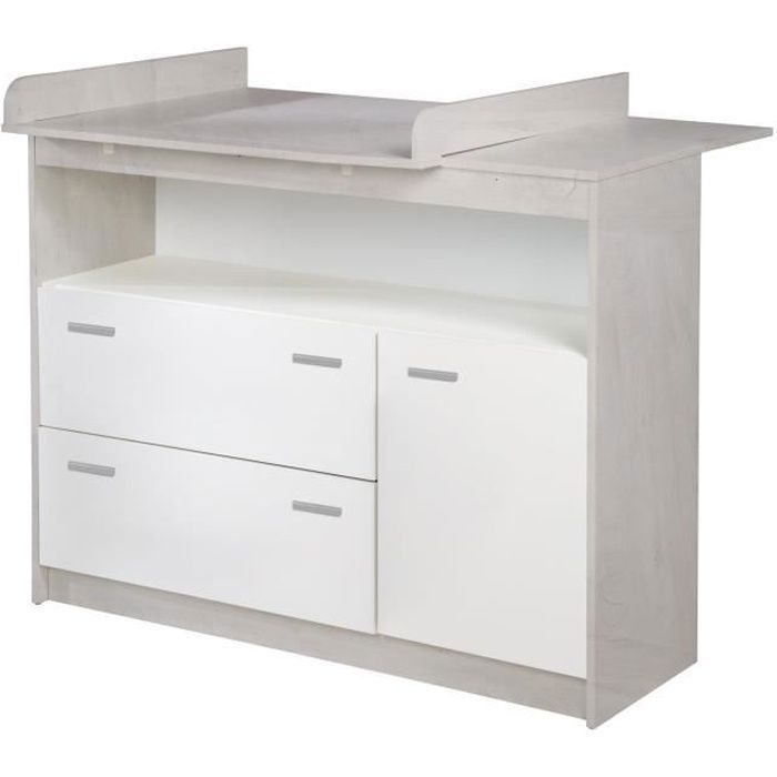 Cambiador ROBA Julia - 2 cajones + 1 puerta - Compartimento abierto - Madera bicolor