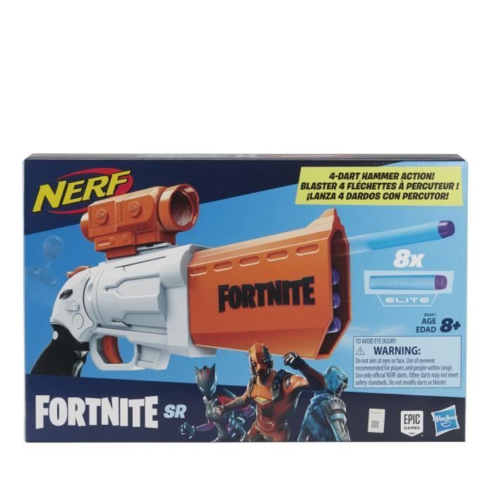 NERF - Fortnite - SR 4-Dart Blaster met Striker en Afneembaar Vizier - Inclusief 8 Officiële NERF Elite Darts
