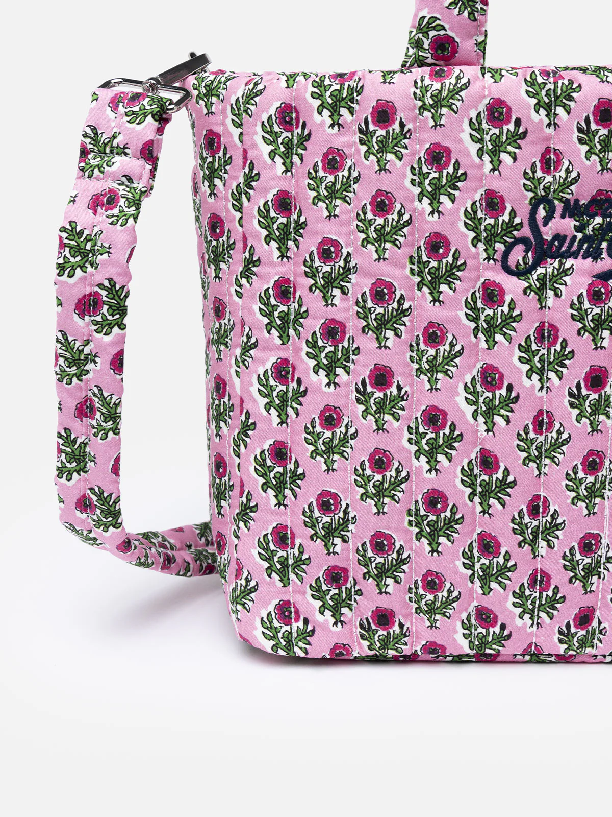 Roze gewatteerde zachte draagtas met bloemenprint