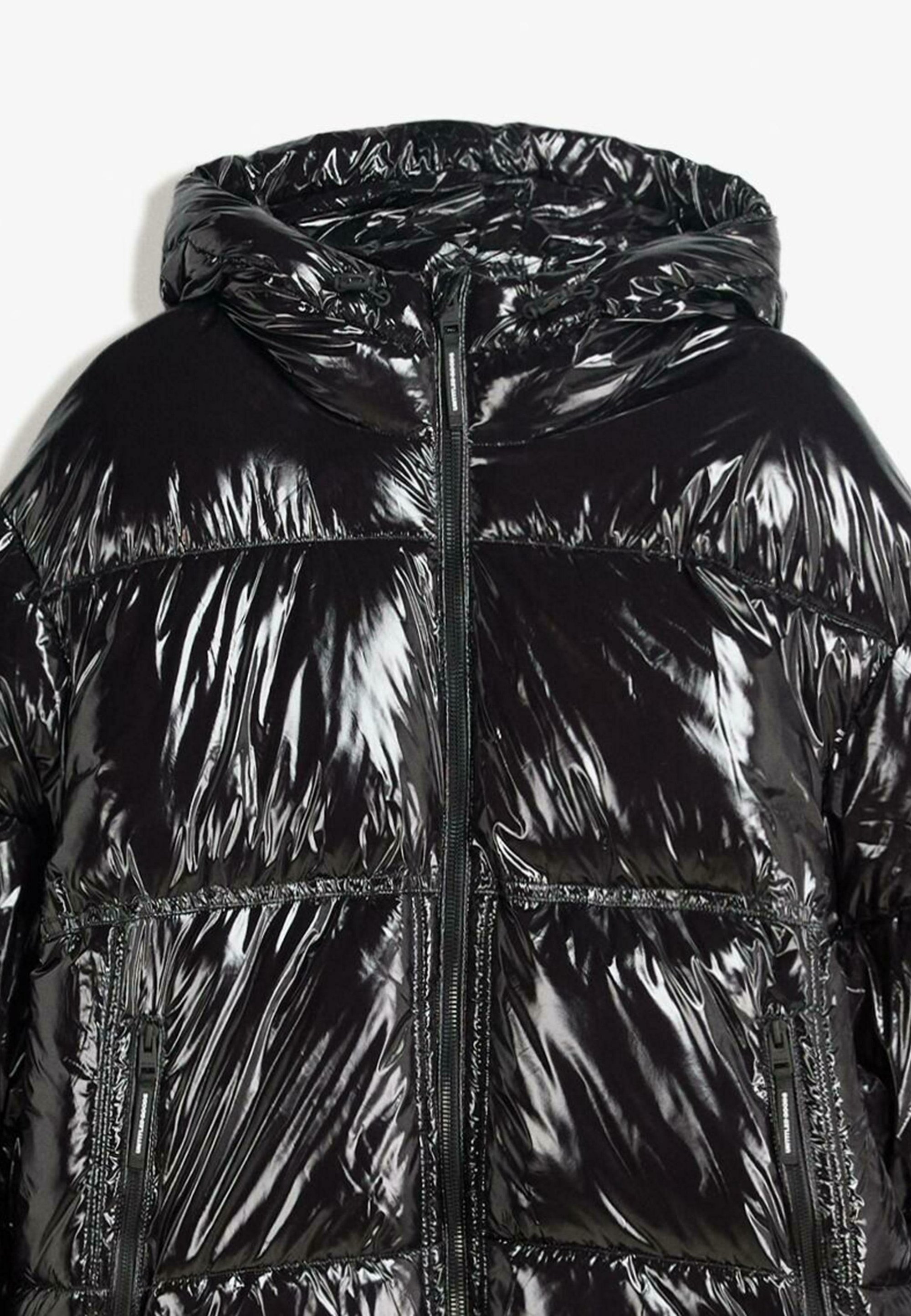 Bershka glanzende pufferjas met capuchon - Winterjas - zwart