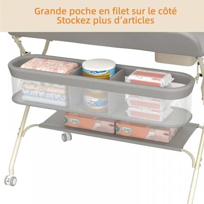 MIPAN.Table à Langer Pliable - Tables à Couches pour Bébé  +  Nouveaux-Nés - Hauteur réglable - Avce Sac de rangement - Gris