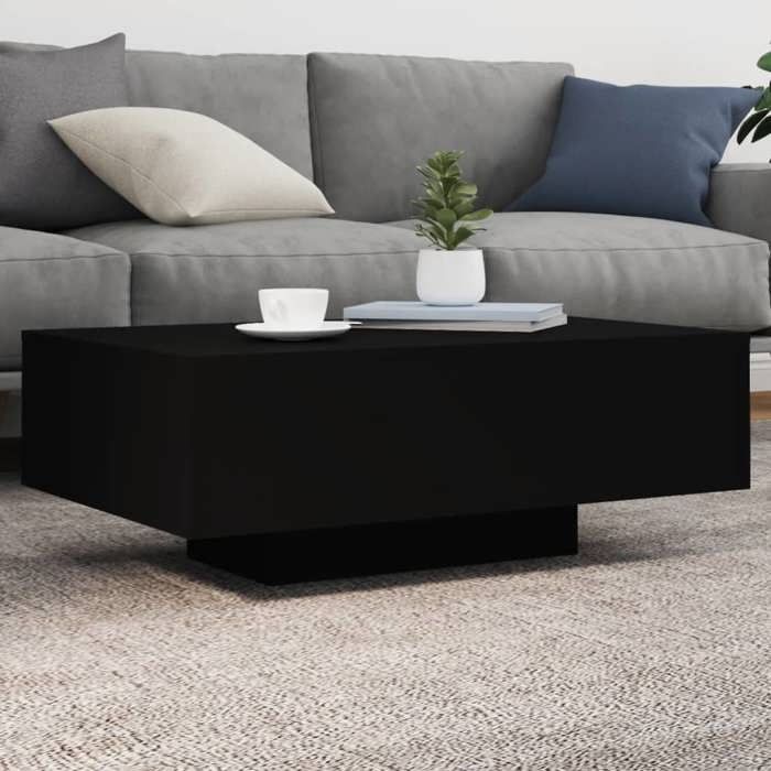 Mesa de centro vidaXL com luzes LED, mesa lateral, mesa de apoio, móveis para sala de estar, moderna, madeira preta 836610