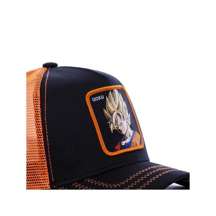 Capslab Dragon Ball Z Goku Saiyan Boy's Trucker Cap - Rigid Mesh - Black | Orange | Yellow | Beige - Rounded Brim - JUN