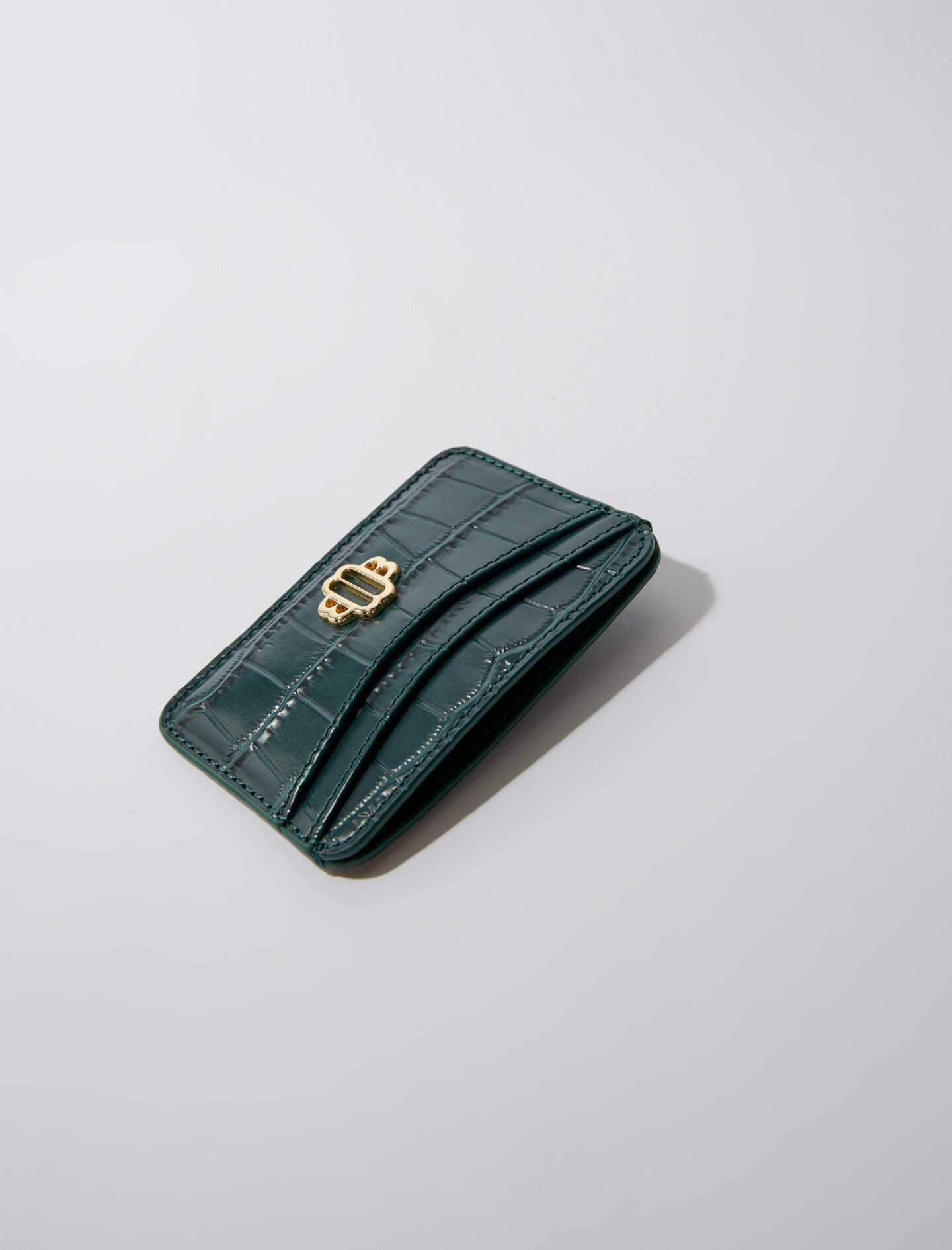 Portcard din piele în stil crocodil - Verde sticlă