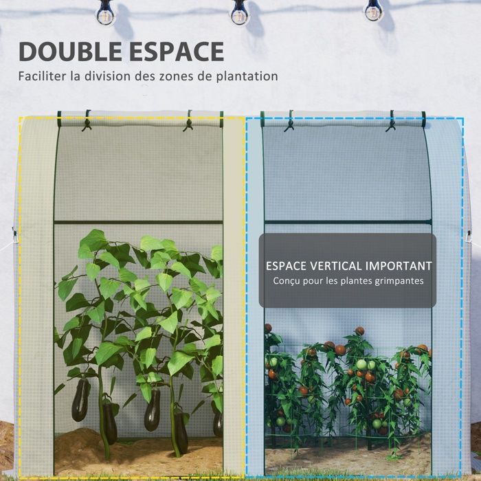 Serre de jardin - Outsunny - 1,8 m² - 2 portes zippées déroulantes - 4 fenêtres enroulables - acier PE haute densité - blanc