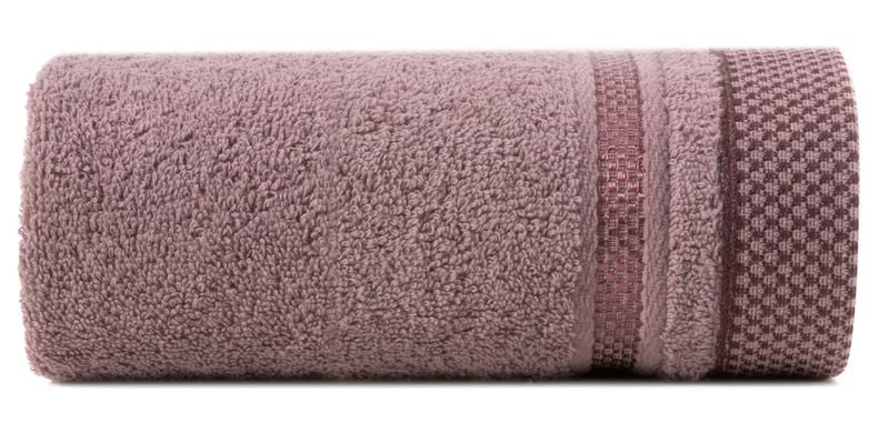 Ręcznik 50x90 liliowy ciemny z bordiurą w pasy 485g/m2 frotte
