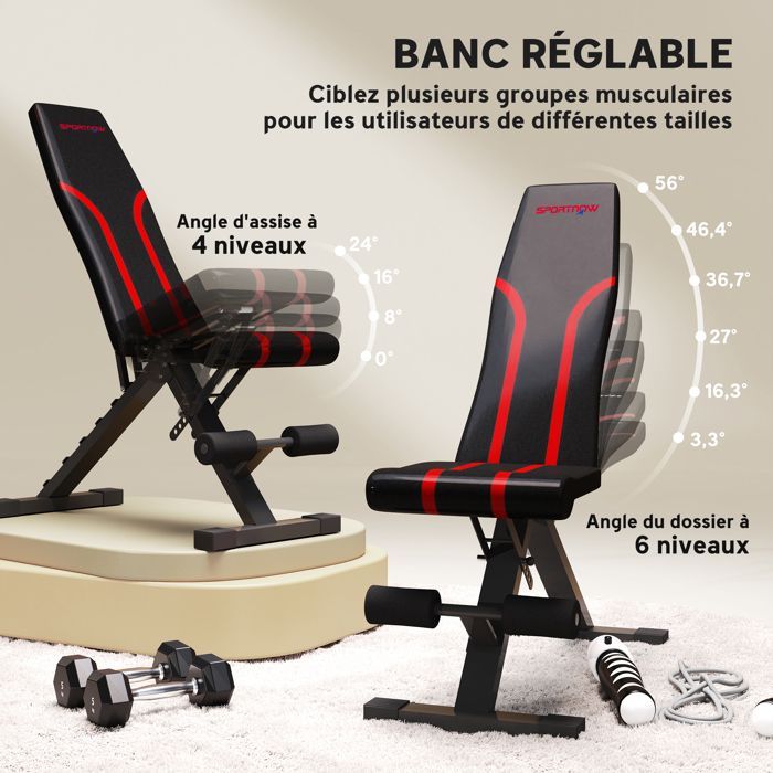 Panca pesi - SPORTNOW - pieghevole e regolabile - sedile e schienale regolabili - allenamento completo - 82x35x42,5-107cm acciaio nero