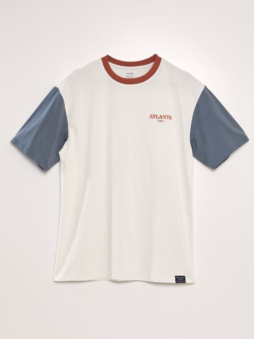 T-shirt met ronde hals en kleurblokken - GRIJS