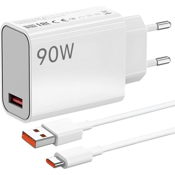 Caricabatterie rapido da 90 W per Xiaomi Redmi Note 14/13/12/11 Pro 14C, Hypercharge USB-C da 6 A, Turbo Charger con cavo USB-C da 1 m per Xiaomi