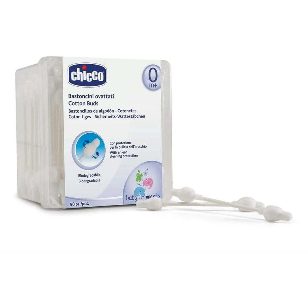 CHICCO Chicco pamučni štapići sa zaštitom za bubnjiće, 90 komada, mekani i fleksibilni