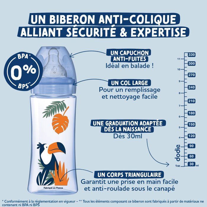 Biberon anticolica Dodie Initiation+, 3 velocità, 6 mesi+, Pink Dancer, confezione da 2 x 330 ml