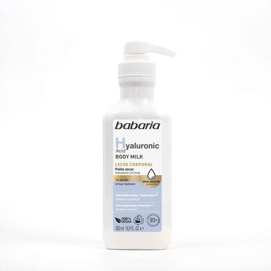 Babaria Hyaluronic Acid Body Milk Cream, erittäin kosteuttava vartalovoide kuivalle iholle, 500 ml