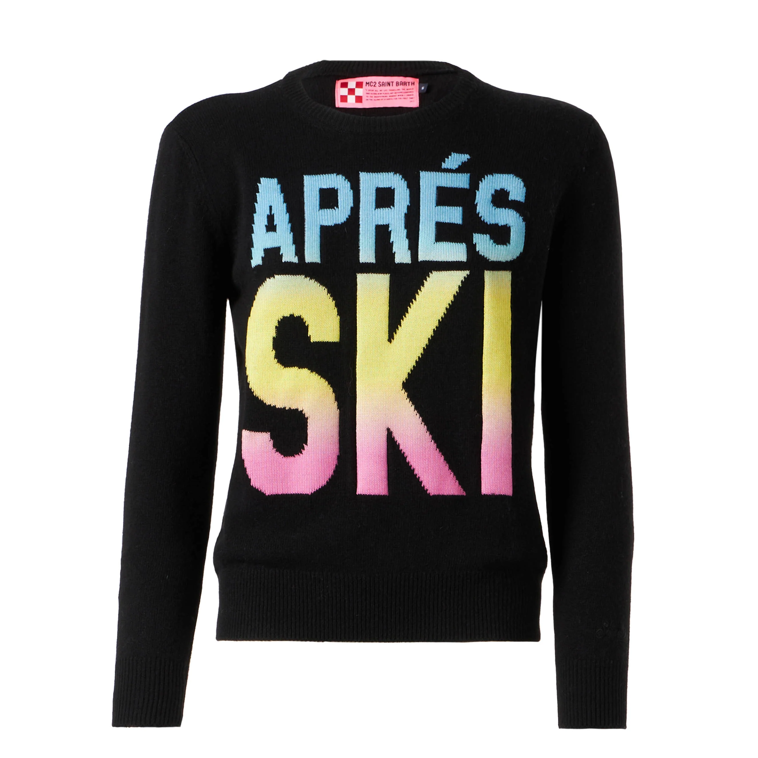 Jersey negro de mujer para después de esquiar con estampado degradado.
