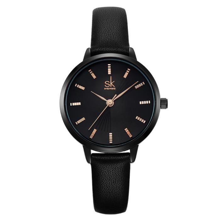 Reloj de mujer con correa de piel, 2020, movimiento de cuarzo sencillo, resistente al agua, negro.